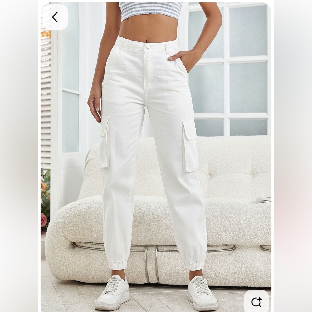 Women's White Cargo Pants with Flap Side Pockets